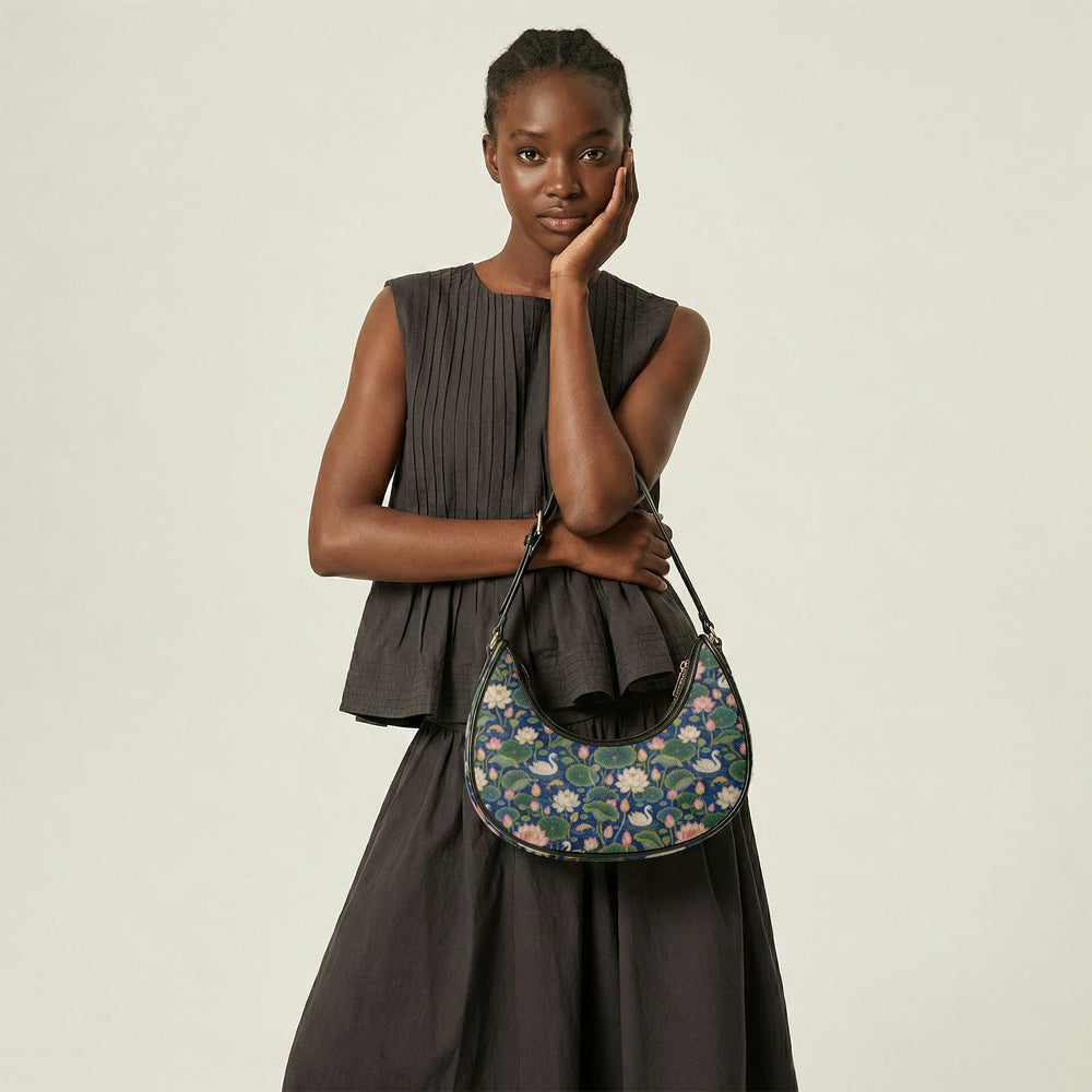 Kamal Talai — Lotus Pond Navy Crescent Shoulder Bag — view 16
