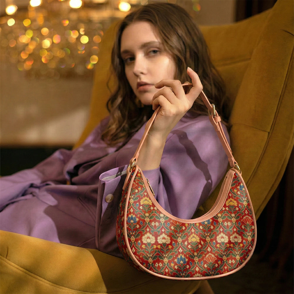 Chintz Jaal — Red & Indigo Crescent Shoulder Bag — view 18