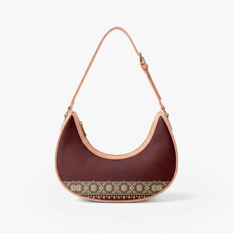 Kundan Potli — Maroon Velvet Crescent Shoulder Bag