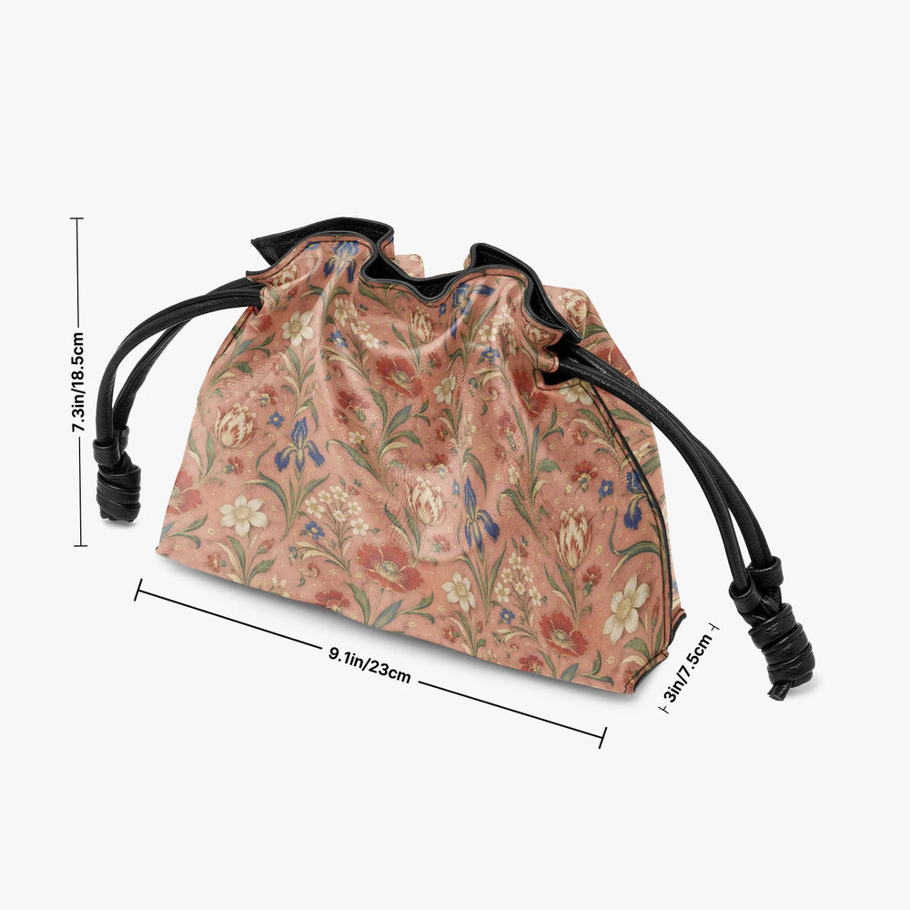 Hashiya Flowers — Apricot Drawstring Pouch Bag — view 5
