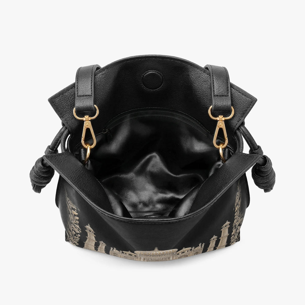 Taj Mahal — Black & Gold Drawstring Pouch Bag — view 6