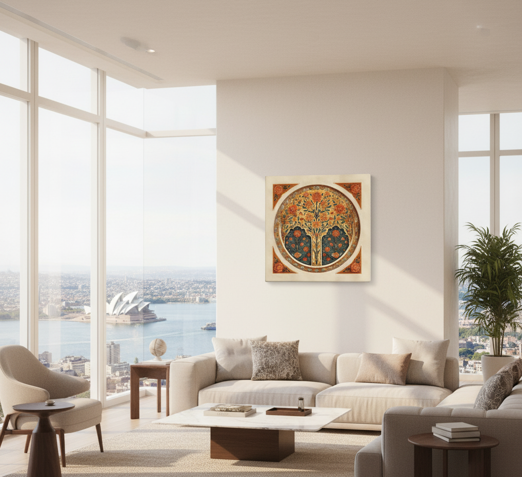 Golden Blossom Arch — Mughal Floral Harmony Canvas — view 13