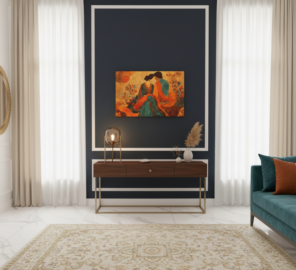 Amber Embrace of Anarkali & Salim – Mughal Romance Canvas Art — view 8