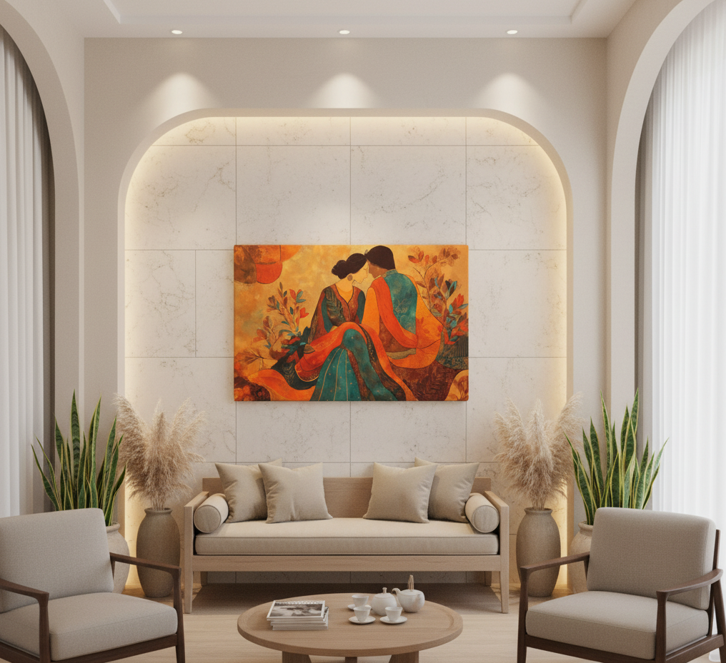 Amber Embrace of Anarkali & Salim – Mughal Romance Canvas Art — view 9