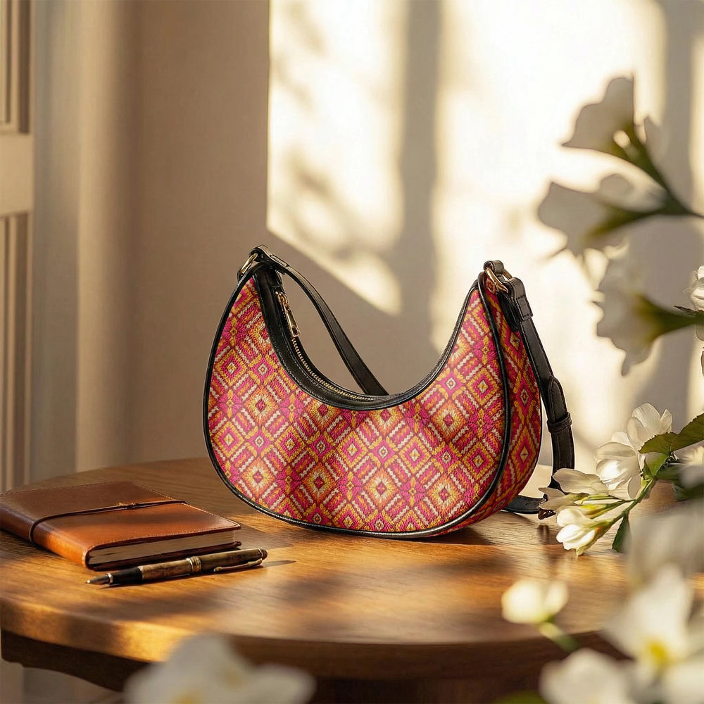 Phulkari — Saffron & Red Crescent Shoulder Bag — view 12