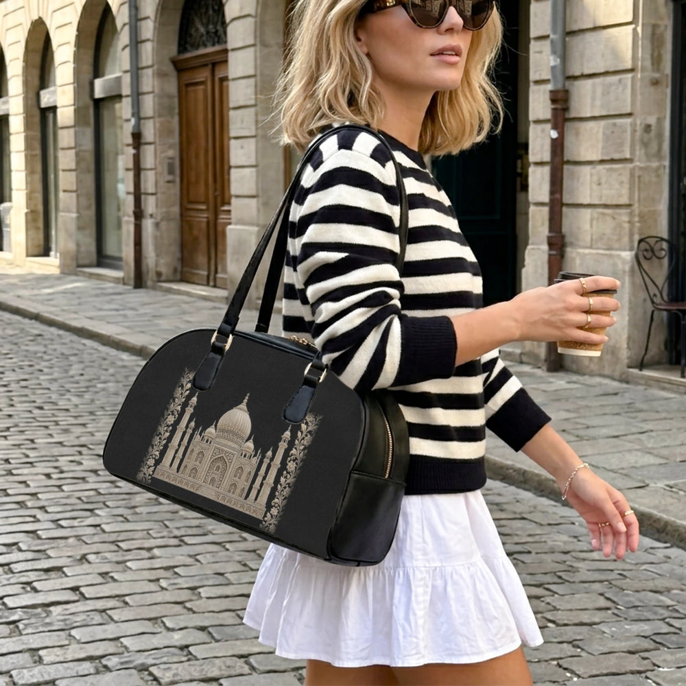 Taj Mahal — Black & Gold Arch-Top Handbag — view 6