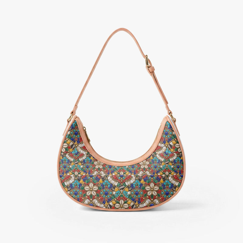 Stone Mosaic — Jewel Tones Crescent Shoulder Bag