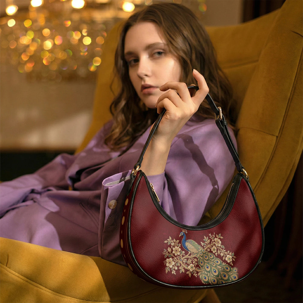 Zardozi Peacock — Maroon & Gold Crescent Shoulder Bag — view 18