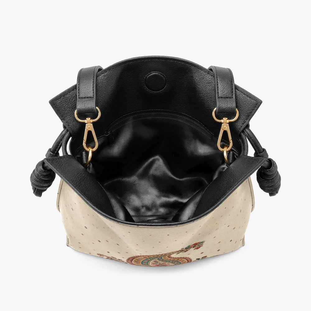 Embroidered Buta — Ivory Drawstring Pouch Bag — view 6