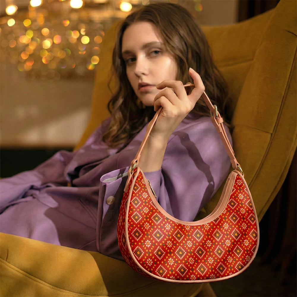 Bandhani — Red & Saffron Crescent Shoulder Bag — view 18