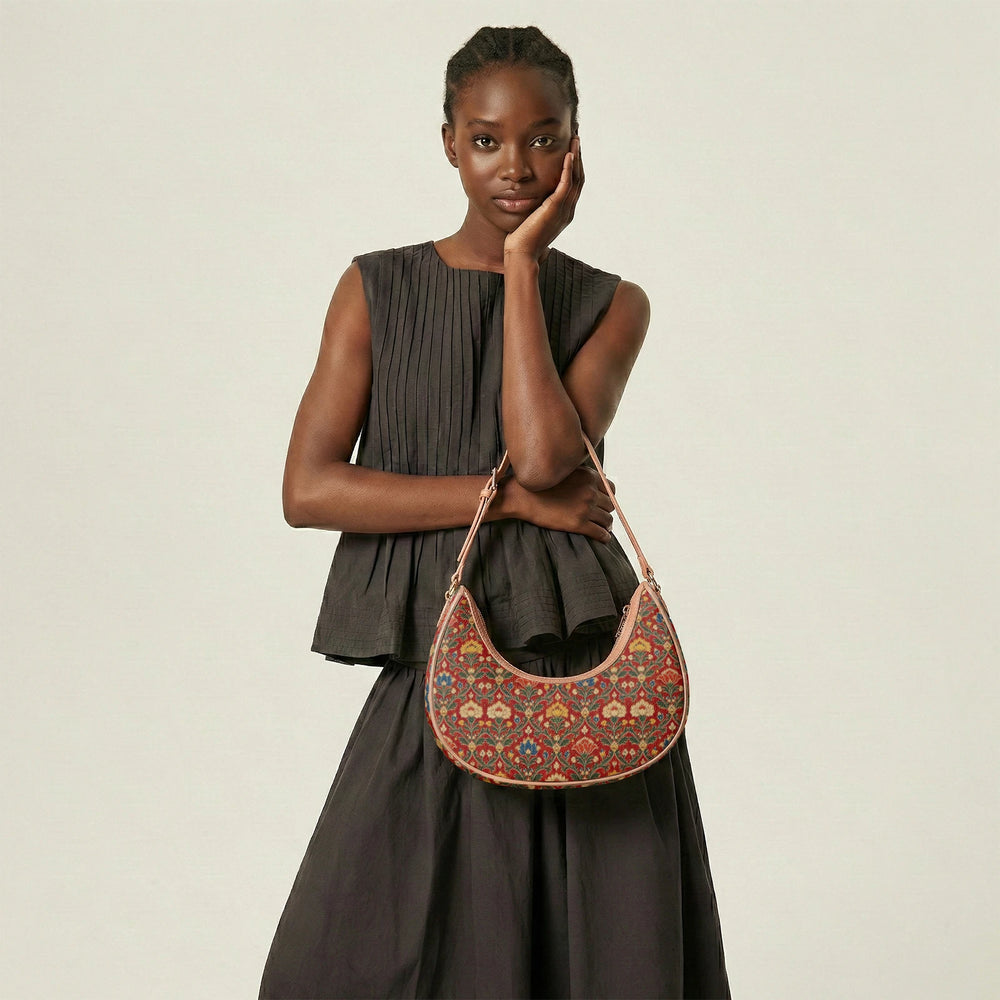 Chintz Jaal — Red & Indigo Crescent Shoulder Bag — view 16