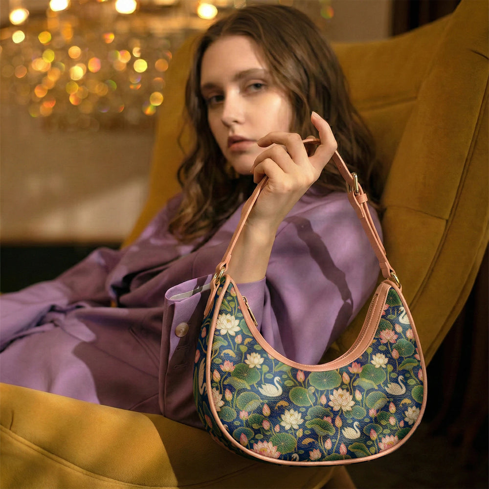 Kamal Talai — Lotus Pond Navy Crescent Shoulder Bag — view 17