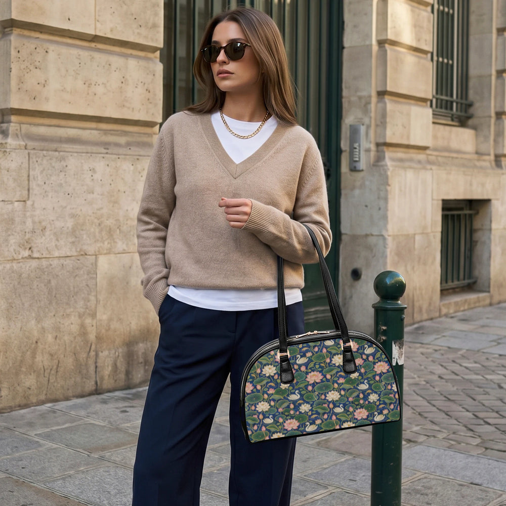 Kamal Talai — Lotus Pond Navy Arch-Top Handbag — view 4