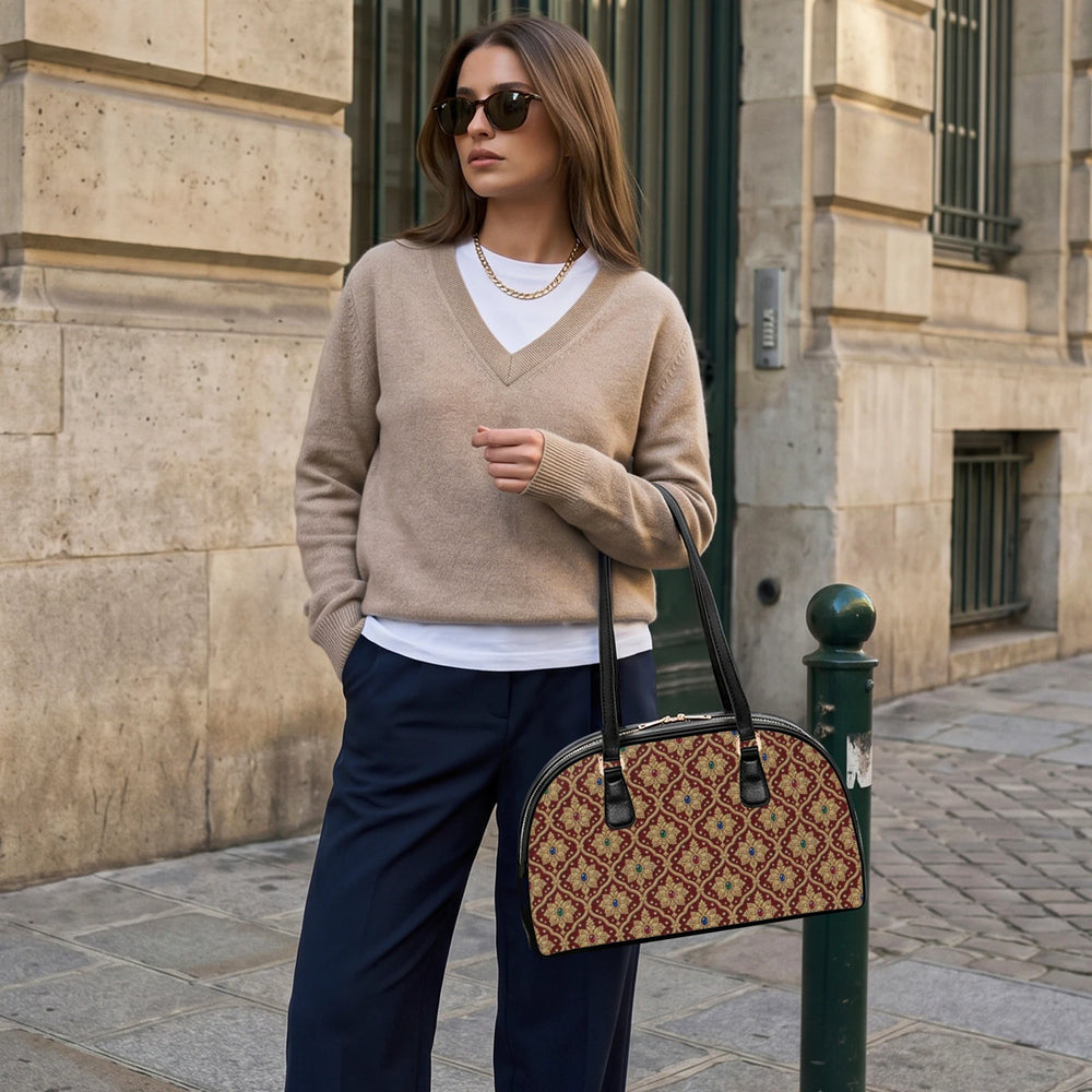 Shahi Zardozi — Wine & Gold Arch-Top Handbag — view 4