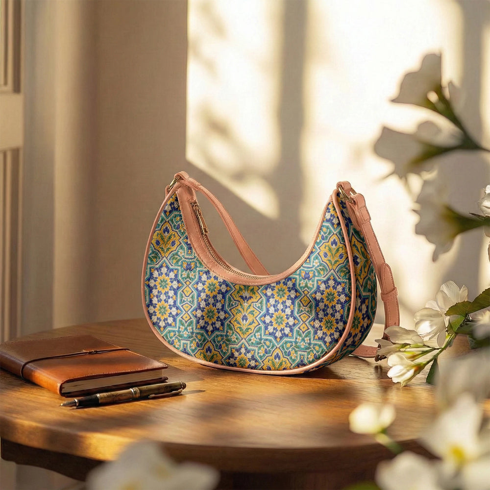 Kashi Tile — Lapis & Turquoise Crescent Shoulder Bag — view 12