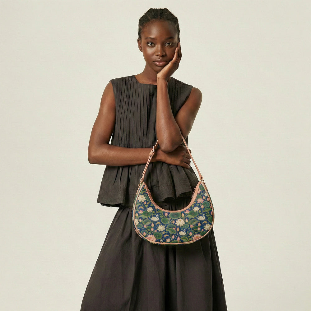 Kamal Talai — Lotus Pond Navy Crescent Shoulder Bag — view 15