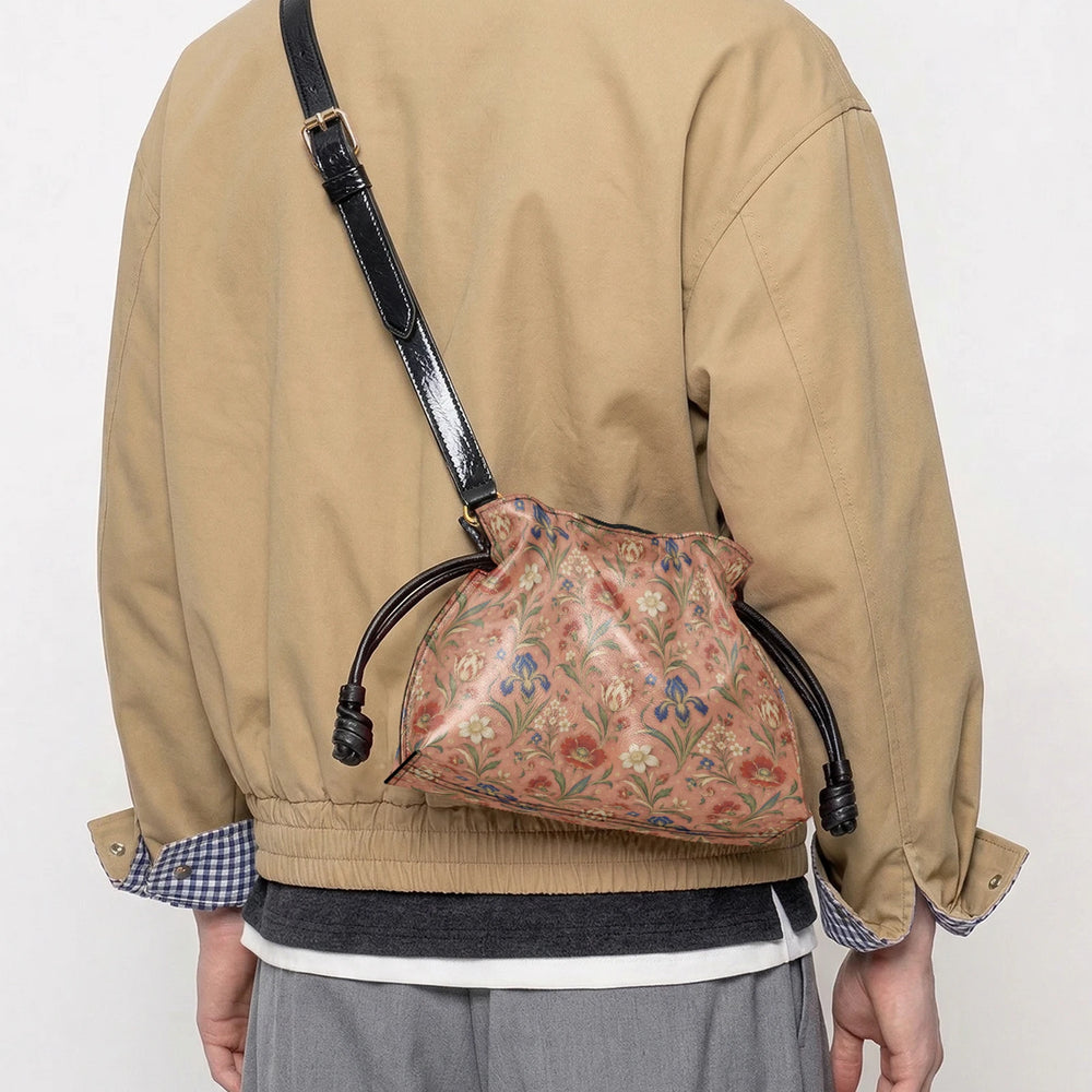 Hashiya Flowers — Apricot Drawstring Pouch Bag — view 9