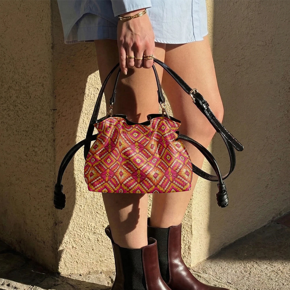 Phulkari — Saffron & Red Drawstring Pouch Bag — view 10