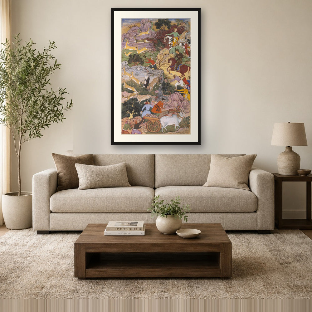 Akbar Hunting with Cheetahs — Akbarnama Folio | Restored Mughal Wall Art — view 2