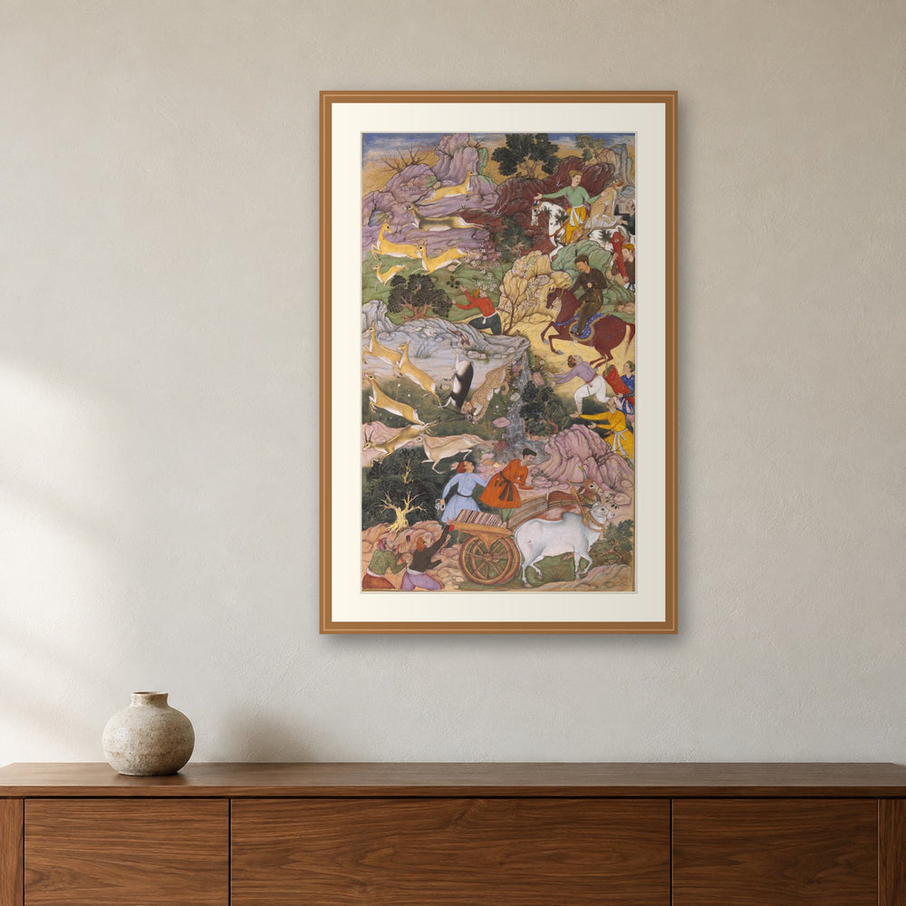 Akbar Hunting with Cheetahs — Akbarnama Folio | Restored Mughal Wall Art — view 3