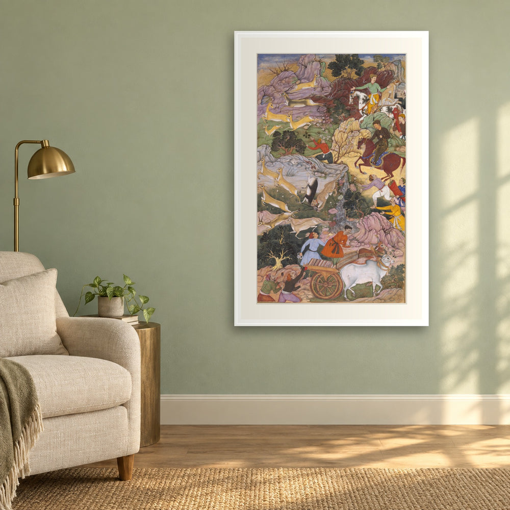 Akbar Hunting with Cheetahs — Akbarnama Folio | Restored Mughal Wall Art — view 4