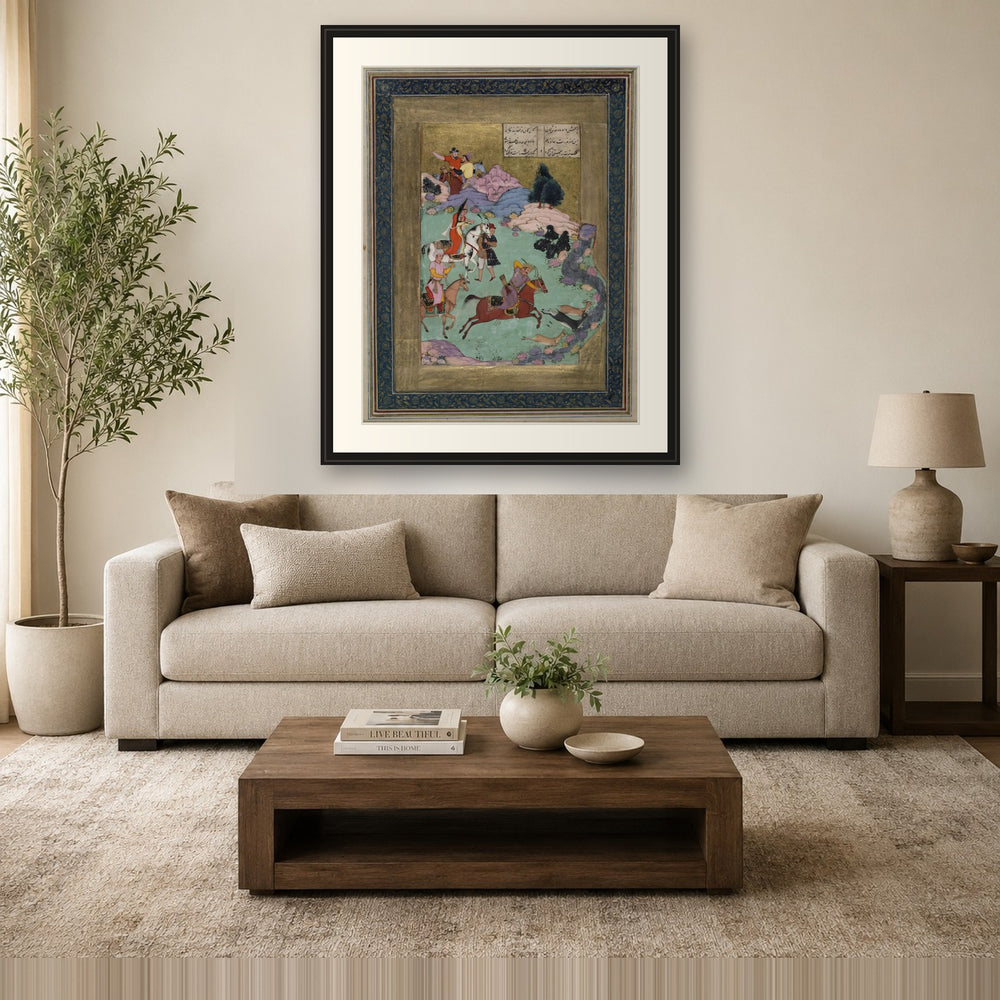 Bahram Gur Hunting — Shahnama Folio | Restored Mughal Wall Art — view 2