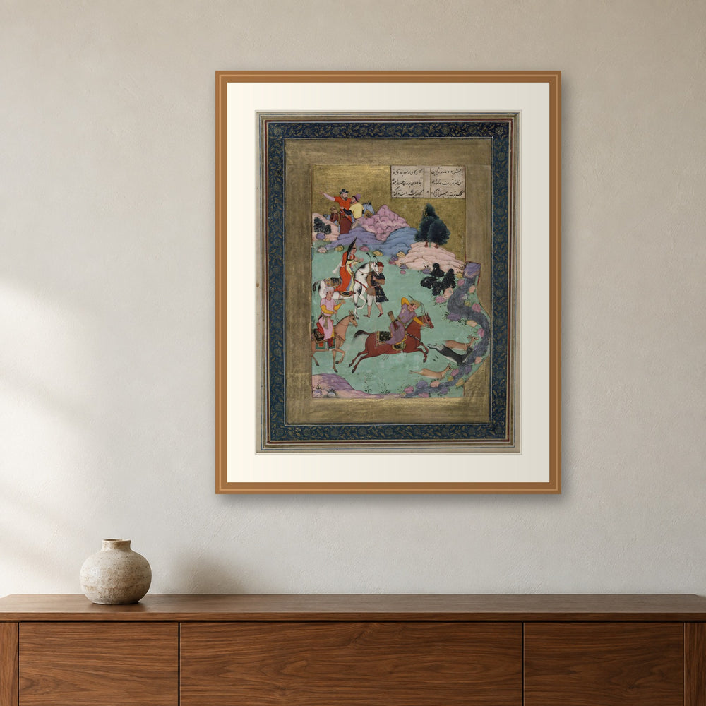 Bahram Gur Hunting — Shahnama Folio | Restored Mughal Wall Art — view 3
