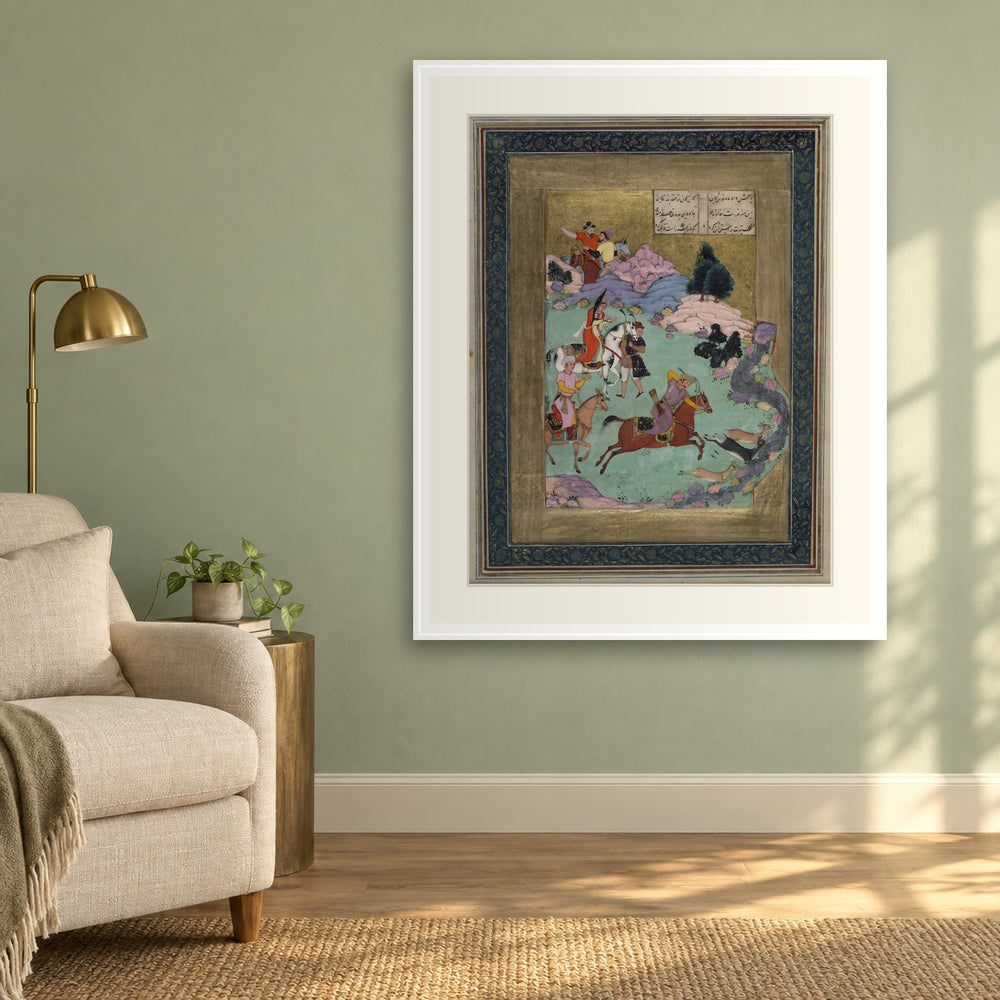 Bahram Gur Hunting — Shahnama Folio | Restored Mughal Wall Art — view 4