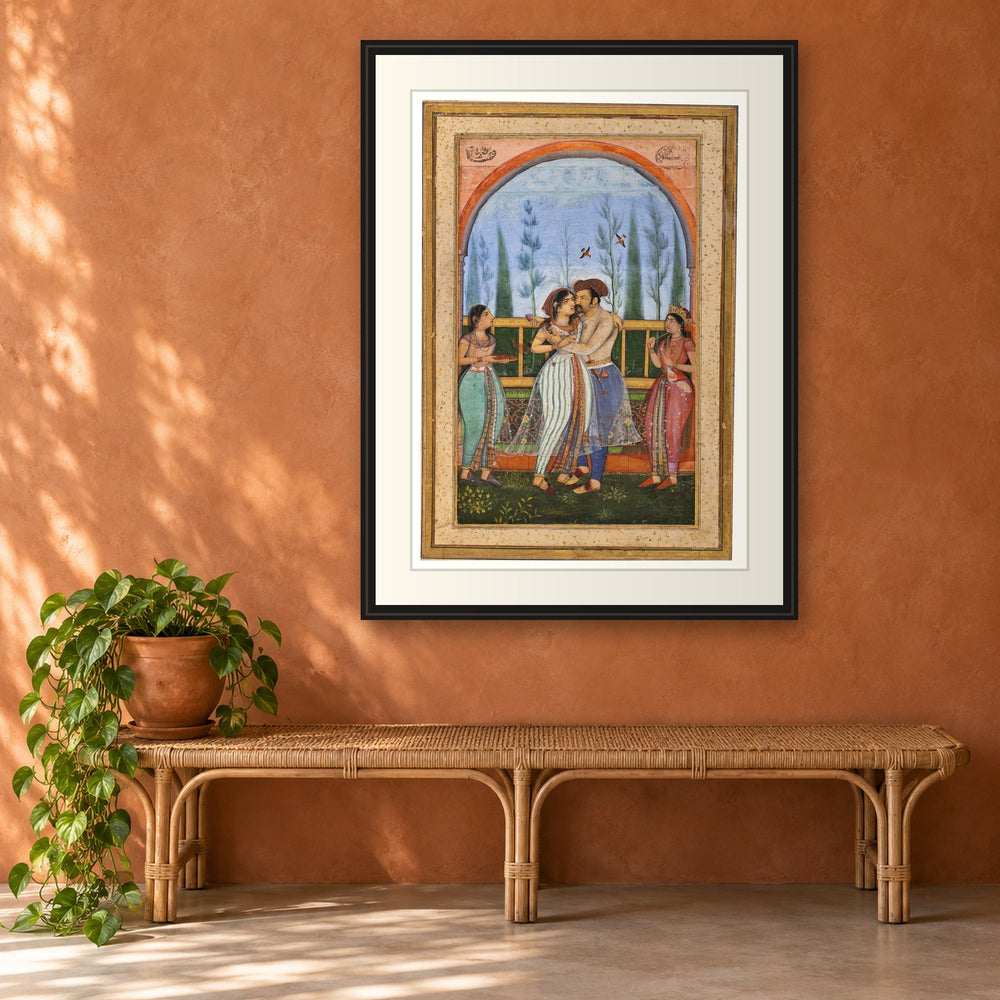 Emperor Jahangir Embracing Nur Jahan by Govardhan | Restored Mughal Wall Art — view 5