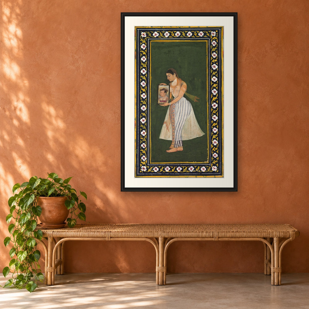 Nur Jahan Holding a Portrait of Jahangir, by Bishandas — Restored Mughal Wall Art — view 5