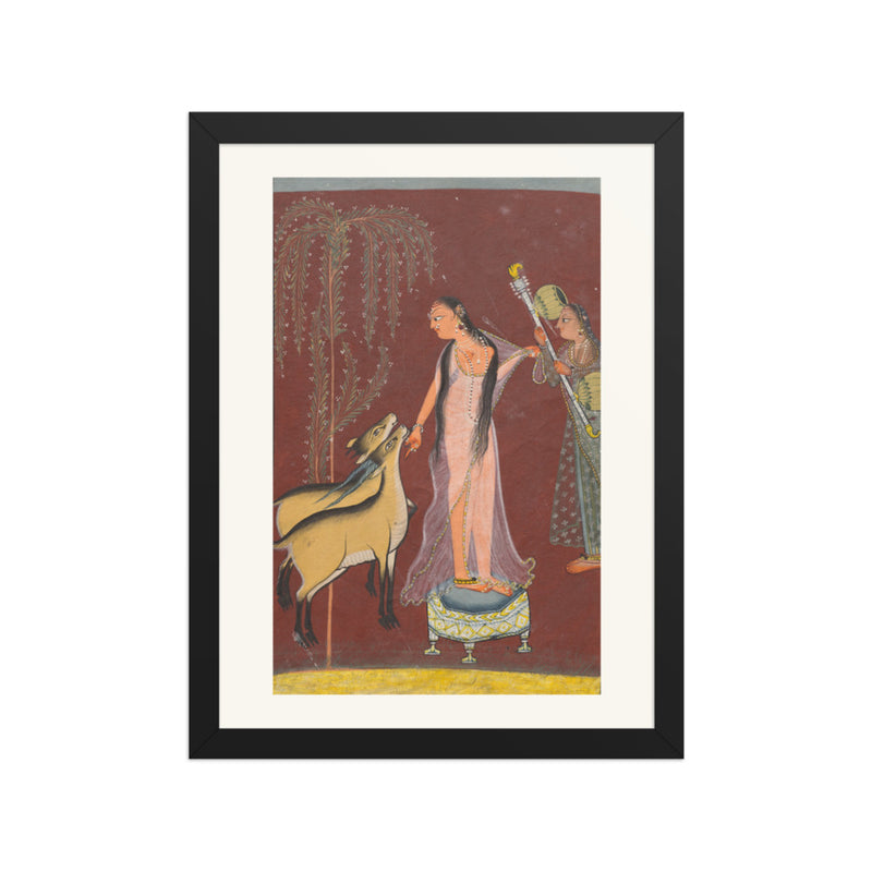 Heroine with attendant and a pair of deer