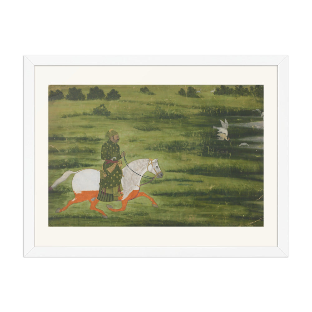 A mounted man hunting birds with a falcon — view 3