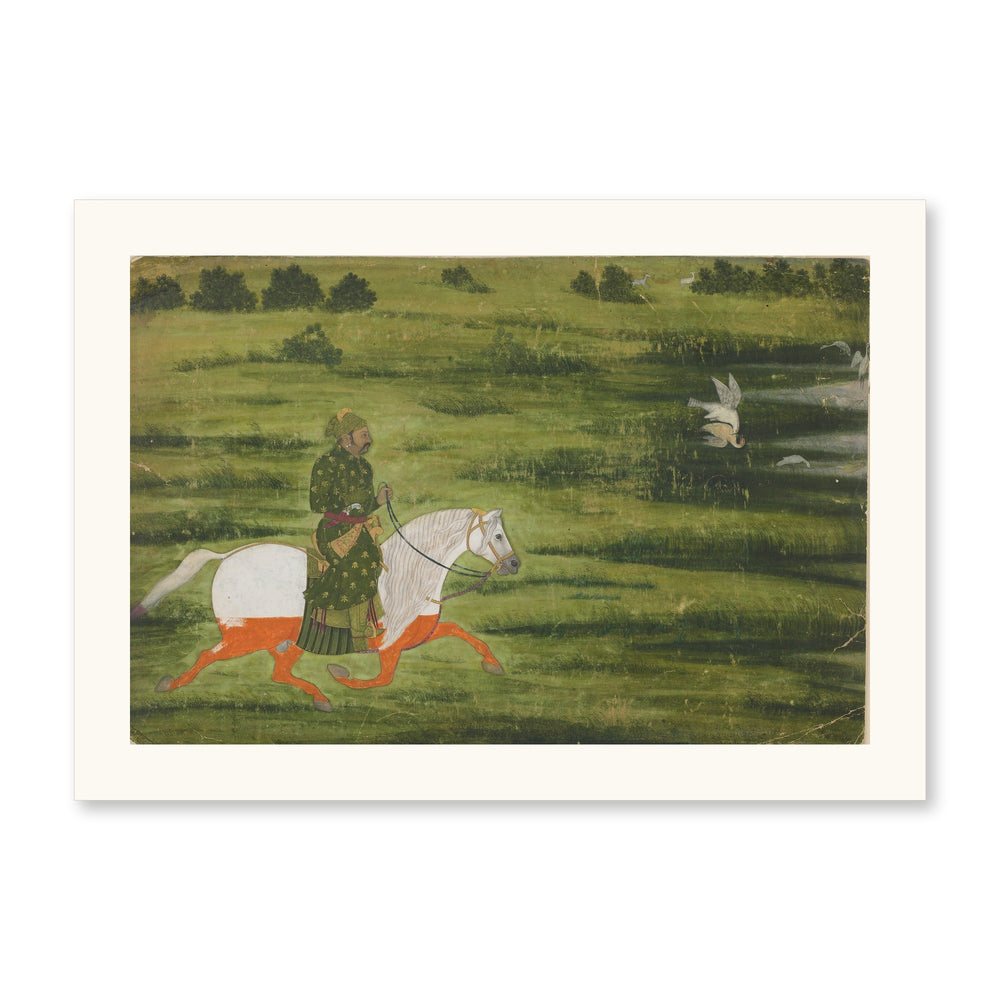 A mounted man hunting birds with a falcon — view 10