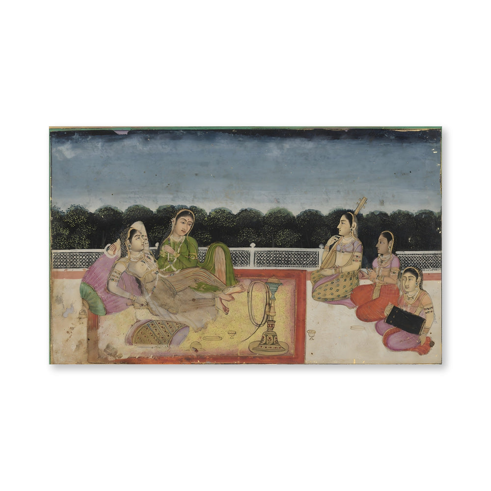 A Lady and attendant on a terrace at evening, with three women — view 8