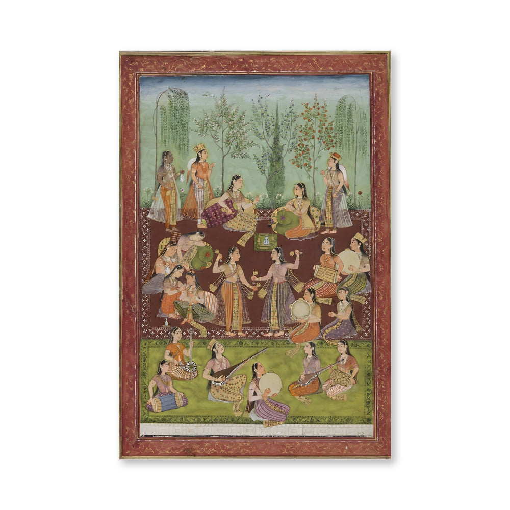 A group of women in a garden, entertaining themselves with music — view 4