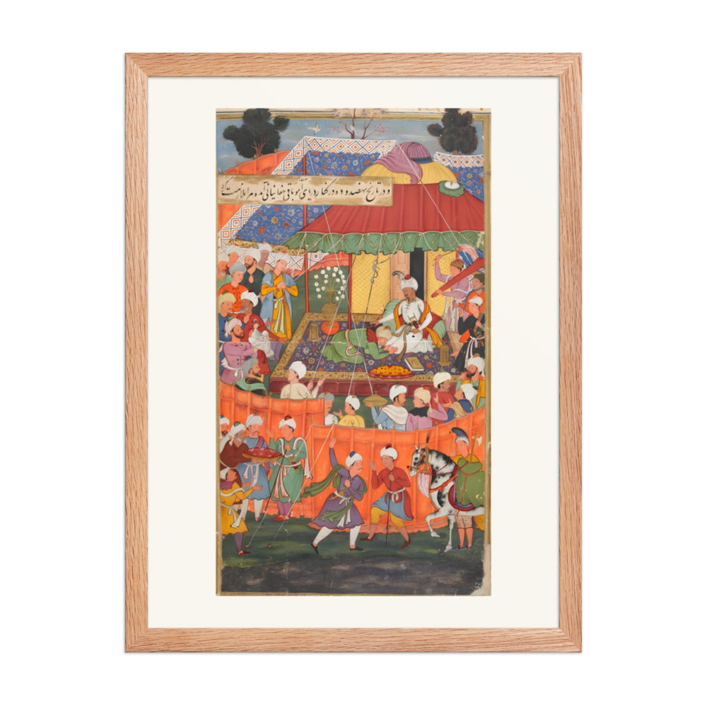 Babur receiving Baqi Chaghaniani in his encampment on the banks — view 2
