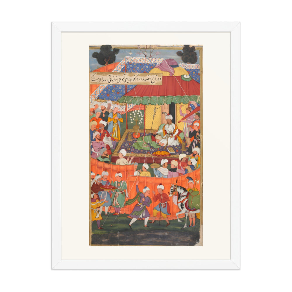 Babur receiving Baqi Chaghaniani in his encampment on the banks — view 3