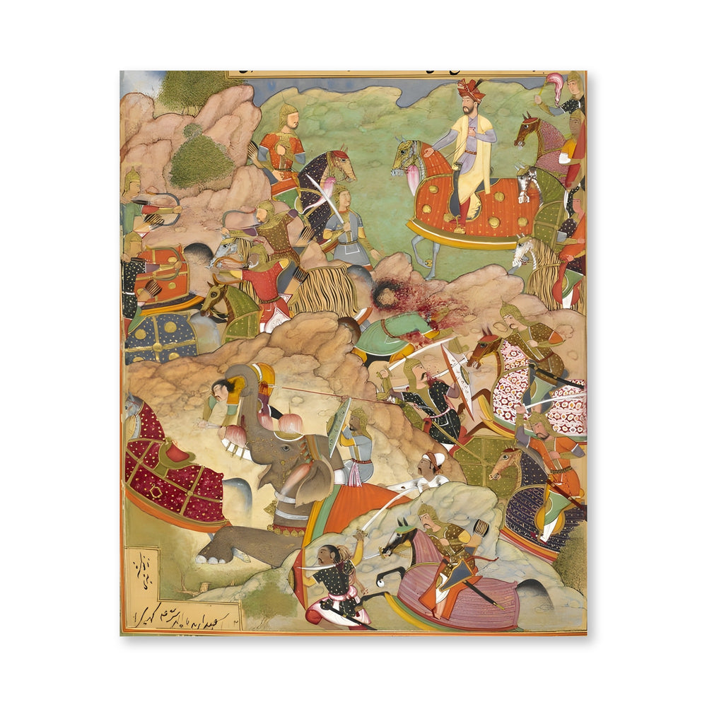 Humayun standing on rising ground watching his army in combat — view 4