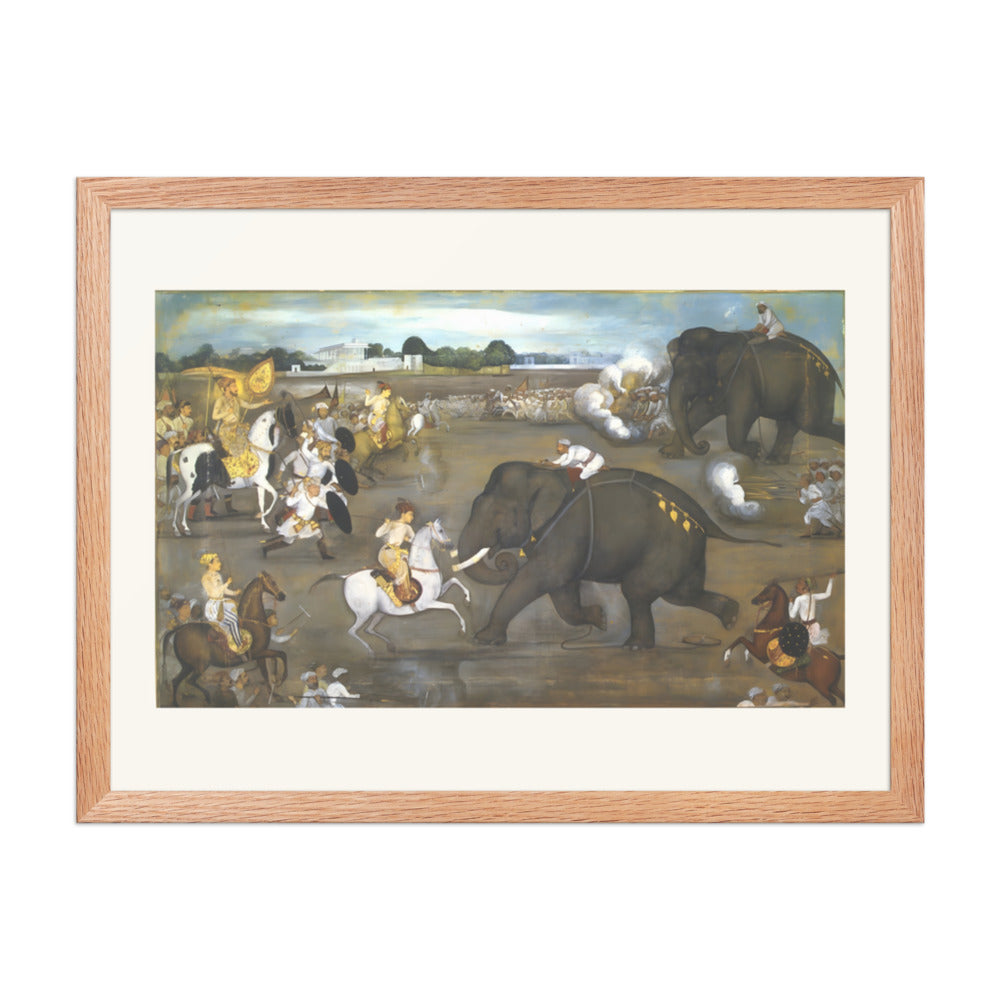 Prince Awrangzeb (Aurangzeb) facing a maddened elephant named Sudhakar — view 2