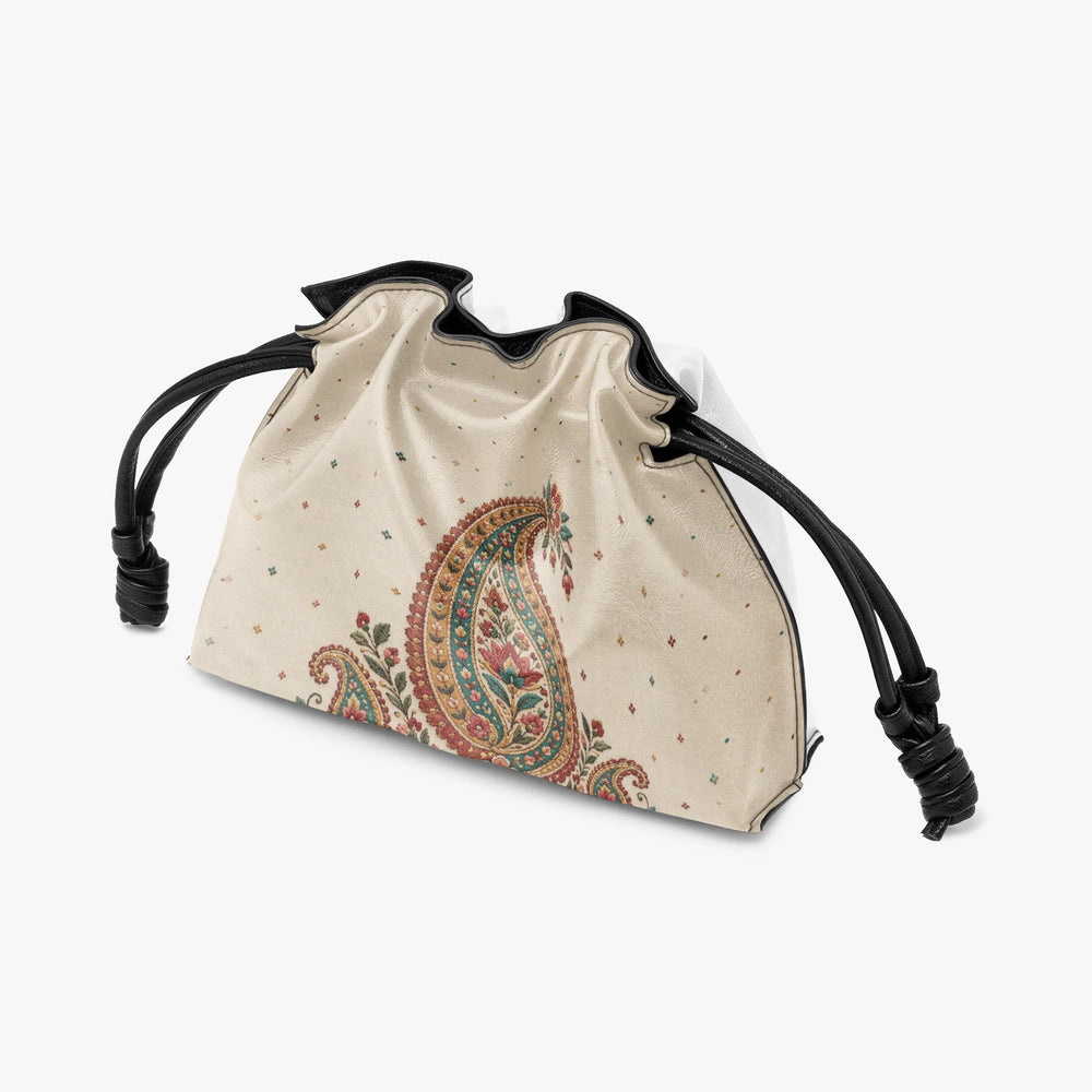 Embroidered Buta — Ivory Drawstring Pouch Bag — view 3