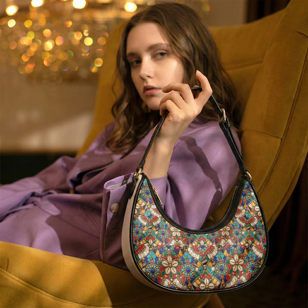 Stone Mosaic — Jewel Tones Crescent Shoulder Bag — view 17