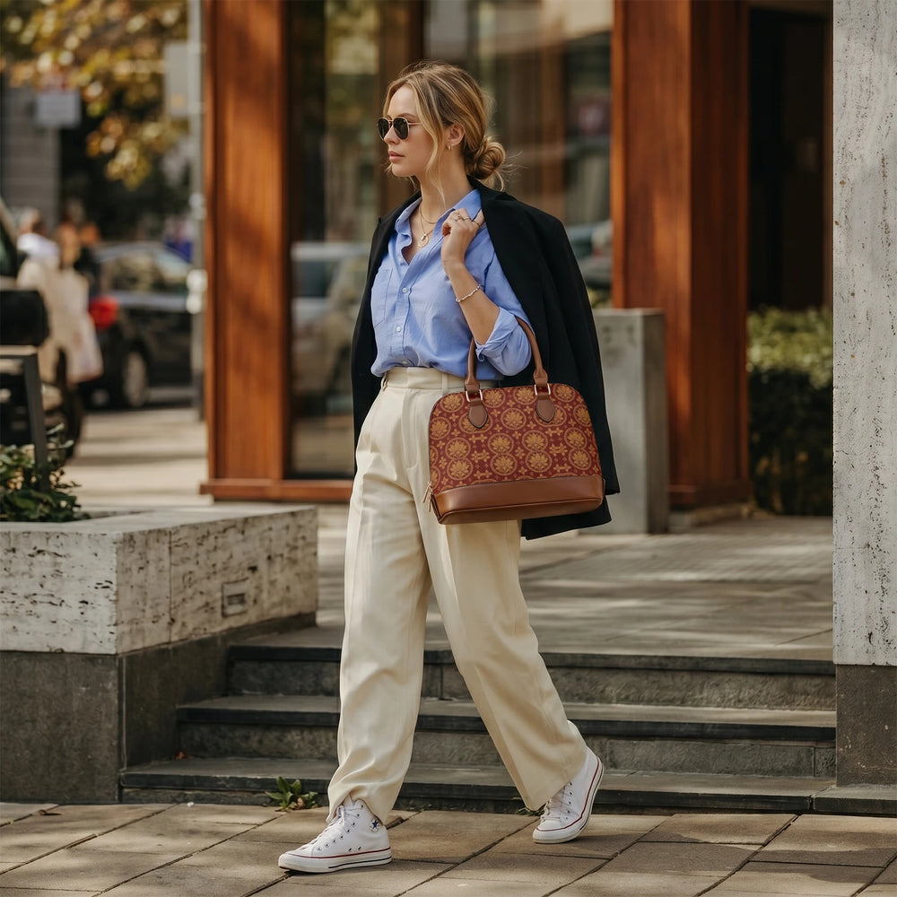 Bagru Lotus — Madder Red Dome Handbag — view 8