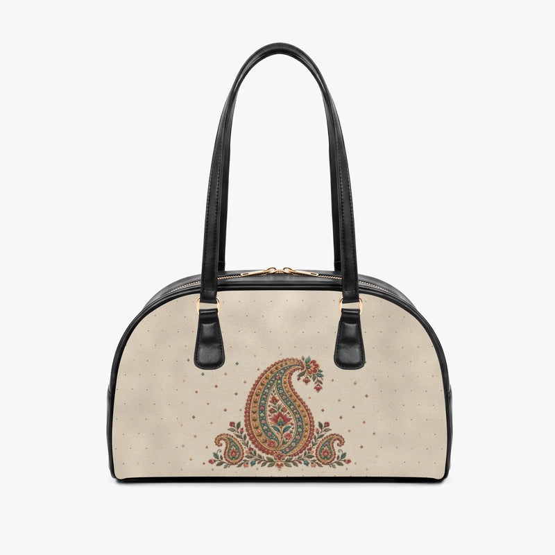 Embroidered Buta — Ivory Arch-Top Handbag