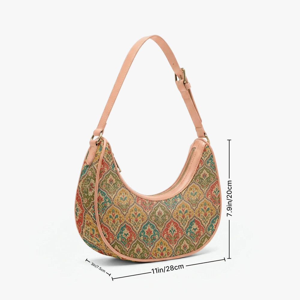 Mehrab Block Print — Ochre & Teal Crescent Shoulder Bag — view 10
