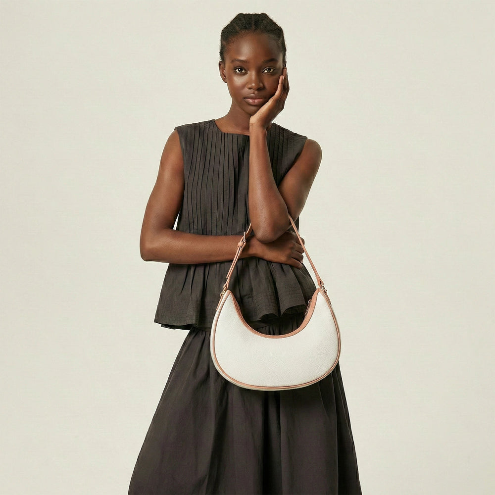 Embroidered Buta — Ivory Crescent Shoulder Bag — view 15