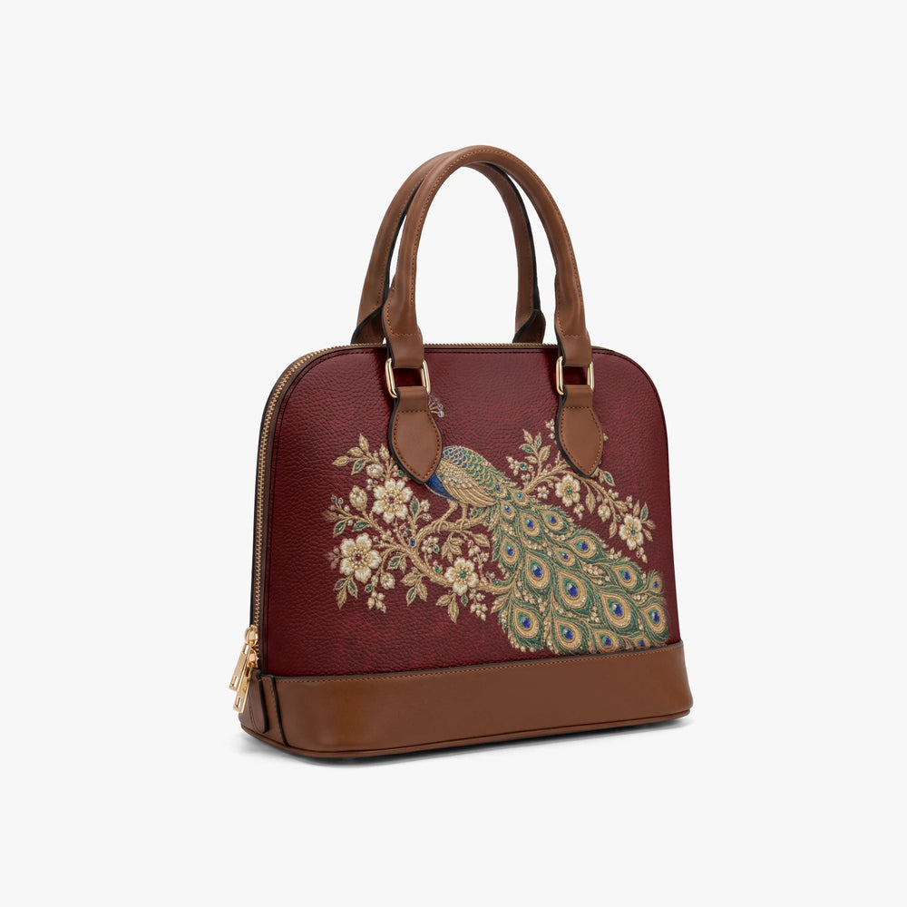 Zardozi Peacock — Maroon & Gold Dome Handbag — view 4