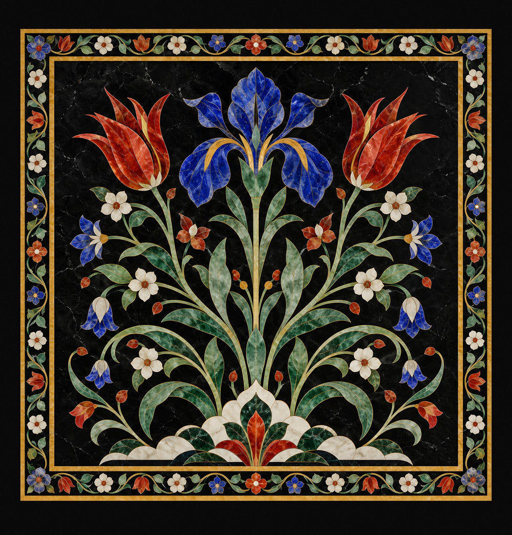 Pietra Dura Shower Curtain — Black Marble — view 4