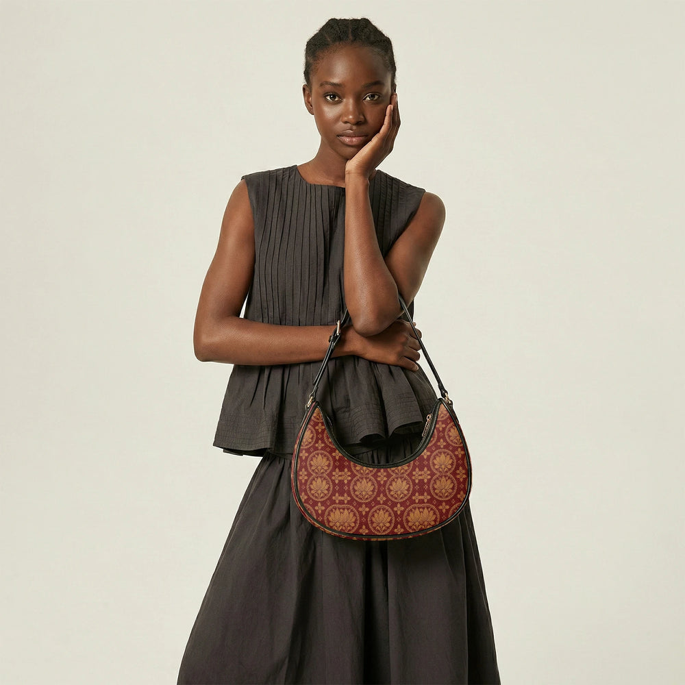 Bagru Lotus — Madder Red Crescent Shoulder Bag — view 15