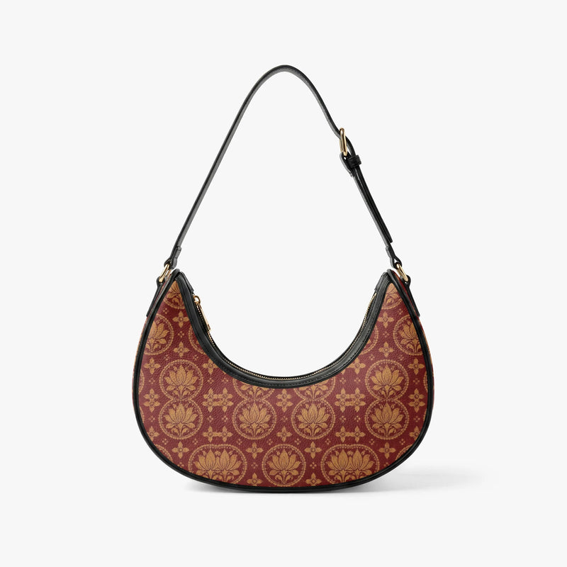 Bagru Lotus — Madder Red Crescent Shoulder Bag