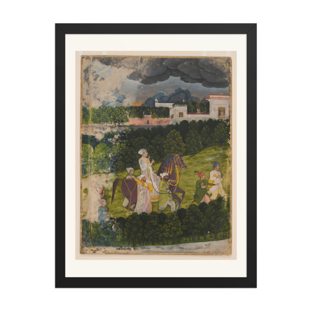 A Nawab in a Landscape — Restored Mughal Wall Art — view 1